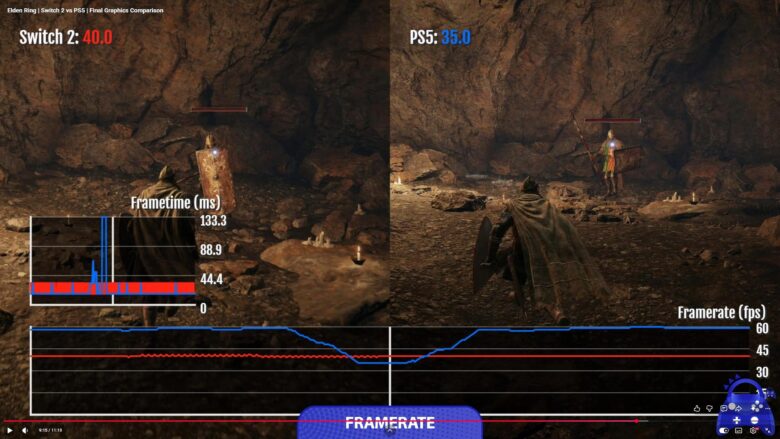 Switch2とPS5のフレームレート計測比較(洞窟の敵戦闘)
