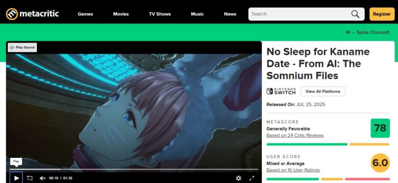 伊達鍵は眠らない – From AI:ソムニウムファイル メタスコア